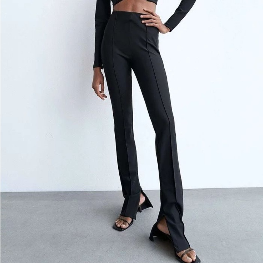 Zara black straight leg pant with split hem